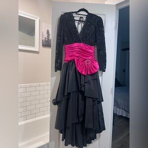 Cattiva  by Maya Jornot-Vintage Gown Asymmetrical Black and Pink Bow